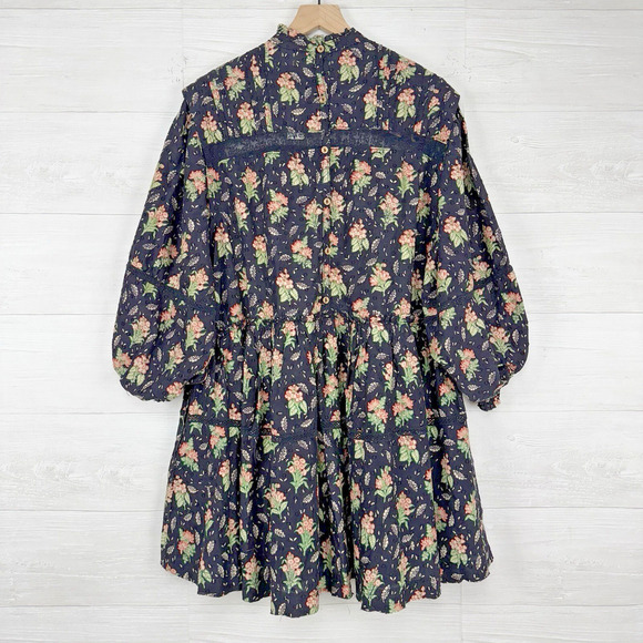Anthropologie Babydoll Dress Medium Balloon Sleeve Floral Swiss Dot Boho Cottage - Picture 8 of 16